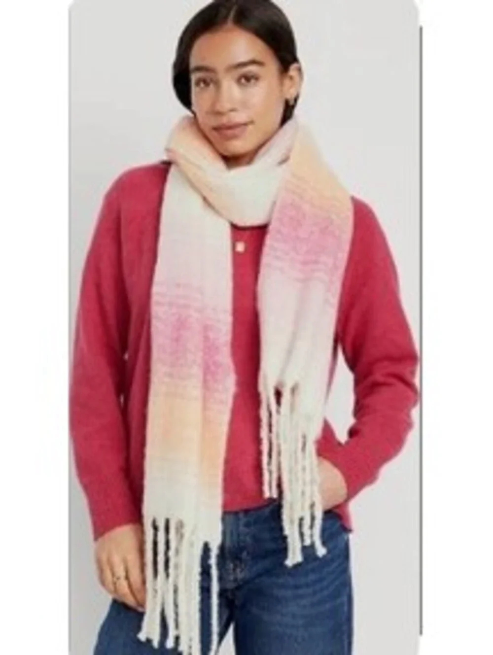 Old Navy Fringe Scarf NWT Pink Peach Orange Off White Lightweight Boho Wrap